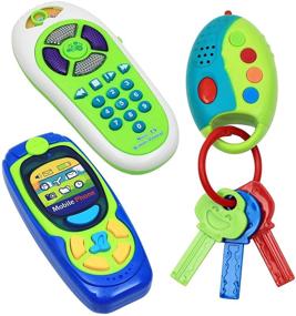 img 3 attached to 📱 Click N' Play Pretend Play Cell Phone TV Remote & Car Key Accessory Playset for Kids with Lights, Music & Sounds - Set of 3, Brown
