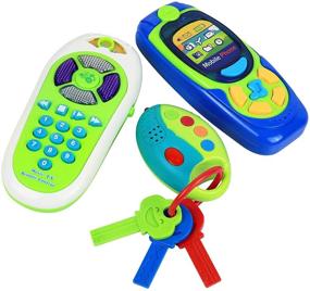 img 1 attached to 📱 Игровой набор для детей "Click N' Play" с мобильным телефоном, пультом от телевизора и ключами от автомобиля, со светом, музыкой и звуками - набор из 3 предметов, коричневый