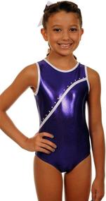 img 2 attached to 💜 TumbleWear Брендовый купальник Big Girl's Bree цвета баклажана с камнями: Блеск и элегантность для гимнастики и танцев.