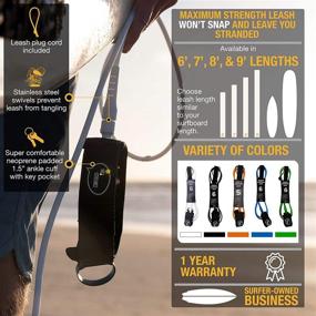 img 3 attached to 🏄 Ho Stevie! Premium Surf Leash with 1-year Warranty - Maximum Strength, Lightweight, Kink-Free - 7mm Thick - for All Types of Surfboards - 6/7/8/9 Feet