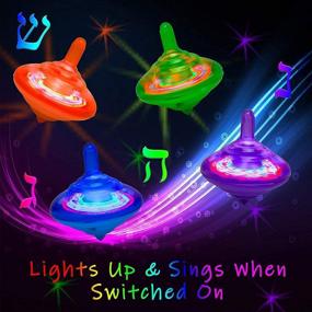 img 1 attached to Hanukkah Musical Light-Up Dreidel Spinning Tops Set, Plays 2 Traditional Hanukkah Songs, Various Colors (Pack of 2)