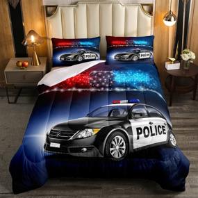 img 4 attached to Erosebridal Police Car Comforter Sets Twin Size for Kids - Red Blue Cop 🚔 Lights Down Comforter Geometric Graphics Duvet Sets with Pillow Case - Perfect Bedroom Decor for Boys