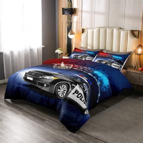 img 3 attached to Erosebridal Police Car Comforter Sets Twin Size for Kids - Red Blue Cop 🚔 Lights Down Comforter Geometric Graphics Duvet Sets with Pillow Case - Perfect Bedroom Decor for Boys