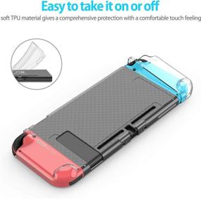 img 1 attached to 📦 Enhanced Protection Bundle: HEYSTOP Clear Protective Case Cover for Nintendo Switch with Screen Protector, Thumb Grip Caps, and Joy-Con Controller Compatibility