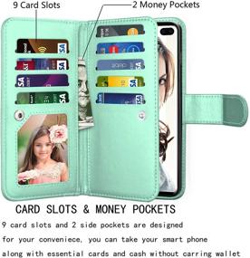 img 3 attached to Njjex Wallet Case для Galaxy S10 Plus - Искусственная кожа [9 слотов для карточек] Держатель кредитных карт-кошелек флип [съемный] [подставка] магнитный чехол для телефона с ремешком на запястье - Мятный цвет.