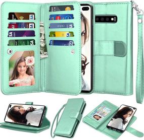 img 4 attached to Njjex Wallet Case for Galaxy S10 Plus – PU Leather [9 Card Slots] Credit Holder Folio Flip [Detachable][Kickstand] Magnetic Phone Cover & Wrist Strap – Mint