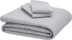 img 3 attached to Amazon Basics Cotton Jersey Quilt and Shams Bed Set - Full/Queen, Light Gray