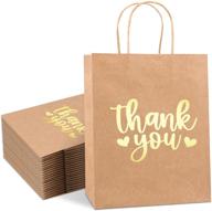 🎁 premium bulk thank you gift bags - 50 pcs 8"x4.75"x10" | elegant gold foil on brown kraft paper | perfect for retail shopping, weddings, baby showers, and more logo