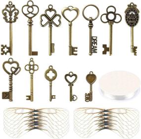 img 4 attached to 🐉 48 Pcs Vintage Skeleton Keys Charms with 50 Pairs Dragonfly Wings and 30 Yards Elastic Crystal String - Ideal for Stylish Room Decorations