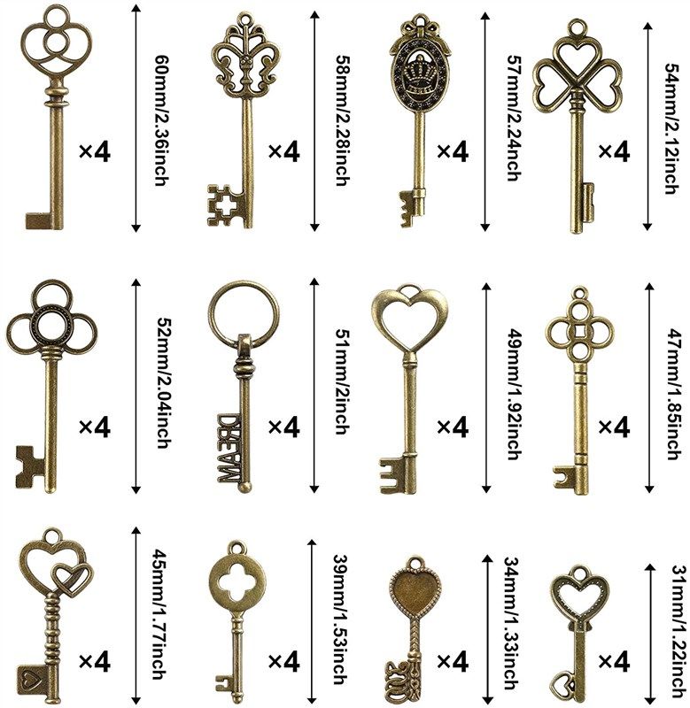 SANNIX 30 PCS Vintage Skeleton Keys Flying Keys Charms with 30 Pairs  Dragonfly Wings and 30 Yards Elastic Crystal String for DIY Jewelry Making