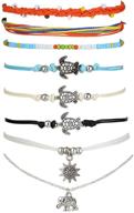 starain beach turtle elephant anklets: waterproof, braided & adjustable string 🐢 beads ankle bracelets set for women - stylish boho foot anklet collection logo