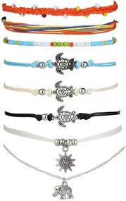 img 4 attached to Starain Beach Turtle Elephant Anklets: Waterproof, Braided & Adjustable String 🐢 Beads Ankle Bracelets Set for Women - Stylish Boho Foot Anklet Collection