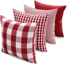 img 4 attached to 🔴 CARRIE HOME Buffalo Check Pillow Covers - Red and White Buffalo Plaid Throw Pillow Cover 18x18 - Set of 4 for Decorations