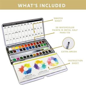 img 3 attached to 🎨 Complete Art Set: 36 True to Color Watercolor Half Pans in Adjustable Metal Palette with Refillable Water Brush, Technique Guide, and Swatch Sheet - Perfect for Artists On-The-Go