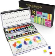 🎨 complete art set: 36 true to color watercolor half pans in adjustable metal palette with refillable water brush, technique guide, and swatch sheet - perfect for artists on-the-go logo
