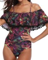 👙 retro flounce printed off shoulder swimsuit for women by tempt me: elegant and flattering one piece bathing suit logo