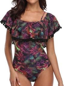 img 3 attached to 👙 Retro Flounce Printed Off Shoulder Swimsuit for Women by Tempt Me: Elegant and Flattering One Piece Bathing Suit