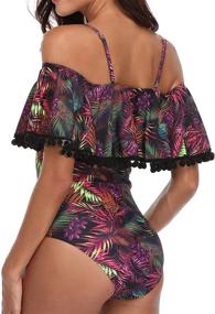 img 1 attached to 👙 Retro Flounce Printed Off Shoulder Swimsuit for Women by Tempt Me: Elegant and Flattering One Piece Bathing Suit