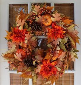 img 4 attached to 🍂 The Wreath Depot Oakwood Silk Fall Door Wreath - 22 Inches - Beautiful White Gift Box Included: Elegant Fall Décor at Its Finest!