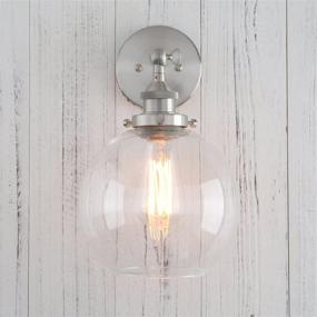 img 2 attached to 🏭 Vintage Industrial Wall Sconce with 7.9" Round Clear Glass Globe Shade - Rustic Wall Mount Light Fixture in Brushed Finish