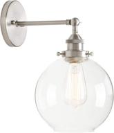 🏭 vintage industrial wall sconce with 7.9" round clear glass globe shade - rustic wall mount light fixture in brushed finish логотип