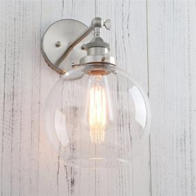 img 1 attached to 🏭 Vintage Industrial Wall Sconce with 7.9" Round Clear Glass Globe Shade - Rustic Wall Mount Light Fixture in Brushed Finish