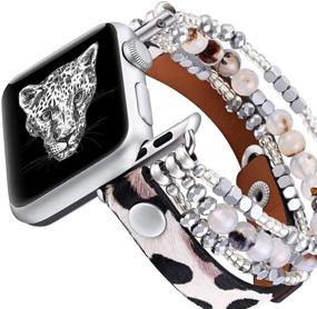 img 1 attached to 🐆 Fastgo Кожанный леопардовый ремешок для Apple Watch 38 мм 40 мм Женщины Девочки - Пушистый ремешок с тигровым принтом и бусами серии SE 6 5 4 3 2 1 (Леопард, 38мм / 40мм)