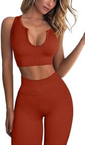 img 4 attached to 👚 FAFOFA Ribbed Seamless Crop Tank and High Waist Yoga Leggings Set: Stylish Workout Outfits for Women