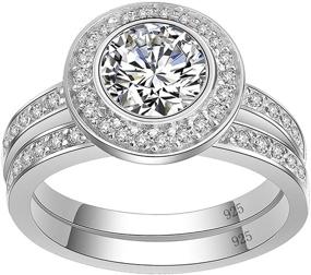 img 3 attached to Lavencious Clear Wedding Ring Set - Round Engagement Ring Band in 925 Sterling Silver with White AAA CZ