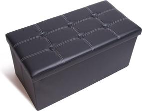 img 4 attached to 🪑 YQYS 30 Inch Rectangular Ottomans-Foldable Footrest with Seat Cushion, 80L Faux Leather Chest with Cover-Folding Storage Bench for Hallway and Living Room-350 lbs Weight Capacity-Black