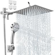 🚿 shawlam 8-inch rainfall shower head kit with extension arm - high pressure handheld shower combo, 9 adjustable settings, anti-leak head with holder logo