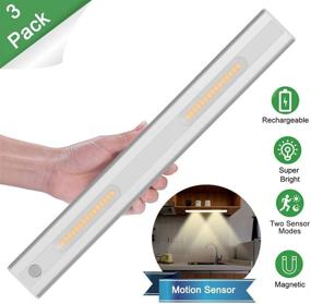 img 3 attached to 🔦 Ralbay LED Closet Light 3-Pack: Motion Sensor Rechargeable Little Lights for Stairs, Wardrobe, Kitchen, Hallway - Warm White 3000K