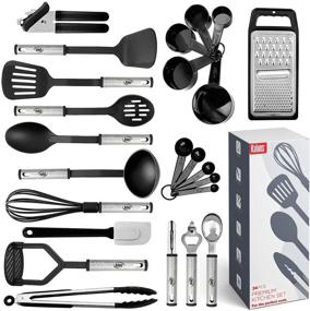 img 4 attached to 🍳 24-Piece Kitchen Utensil Set – Nylon and Stainless Steel Utensils, Non-Stick & Heat Resistant Cooking Tools, Pots and Pans Accessories, Black Kitchen Gadgets