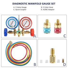 img 3 attached to 🌡️ Набор манометров для диагностики автокондиционеров 5FT AC - идеально подходит для R134A R12, R22, R502, с соединителями, адаптером Acme - техническое обслуживание автомобильных кондиционеров.