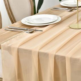 img 1 attached to DOLOPL 2 Pack Champagne Chiffon Table Runner: Sheer 10ft Romantic Tulle for Wedding Decor - Ideal for Birthdays, Bridal & Baby Showers