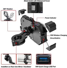 img 3 attached to 🏍️ Motorcycle Phone Mount with Wireless Charging, Waterproof Design, 360° Rotation, USB 3.0 Quick Charge, Fits 22-32mm Handlebar or Rear-View Mirror, Compatible with 12-24V Vehicles