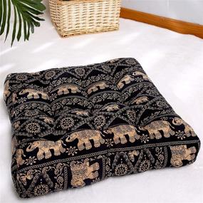 img 4 attached to 🐘 EGOBUY Bohemian Square Seat Cushion, Cotton Linen Floor Pillow for Home Decor Garden Party, 22x22 Inch, Black Elephant - Perfect Yoga Tatami Mat