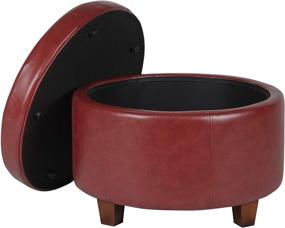 img 2 attached to 🔴 Cinnamon Red Round Leatherette Storage Ottoman with Lid by HomePop: Organize and Accentuate with Style