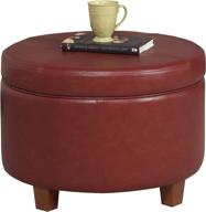 🔴 cinnamon red round leatherette storage ottoman with lid by homepop: organize and accentuate with style logo