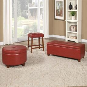 img 1 attached to 🔴 Cinnamon Red Round Leatherette Storage Ottoman with Lid by HomePop: Organize and Accentuate with Style