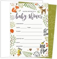 🦉 woodland baby shower invitations: owl & forest animals, set of 25 fill-in cards. unisex design for boy or girl logo