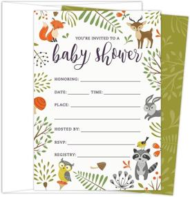 img 4 attached to 🦉 Woodland Baby Shower Invitations: Owl & Forest Animals, Set of 25 Fill-in Cards. Unisex Design for Boy or Girl