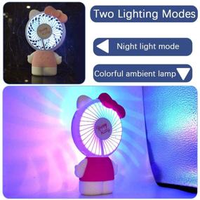 img 1 attached to 🐱 Portable Personal Small Desk Fan: Cute Kitty Cat Design with Night Light & LED Colorful Atmosphere Light (Pink) - USB & Battery Operated - Mini fans