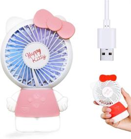 img 4 attached to 🐱 Portable Personal Small Desk Fan: Cute Kitty Cat Design with Night Light & LED Colorful Atmosphere Light (Pink) - USB & Battery Operated - Mini fans