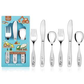 img 4 attached to 🚧 Lehoo Castle Kids Silverware Stainless Steel Set - 6pcs Toddler Spoons, Forks, and Knife, Safe Children Flatware for Toddlers, Self Feeding Utensils with Construction Vehicles Design