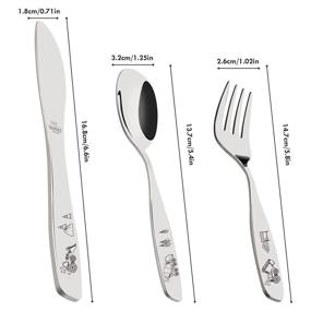 img 3 attached to 🚧 Lehoo Castle Kids Silverware Stainless Steel Set - 6pcs Toddler Spoons, Forks, and Knife, Safe Children Flatware for Toddlers, Self Feeding Utensils with Construction Vehicles Design