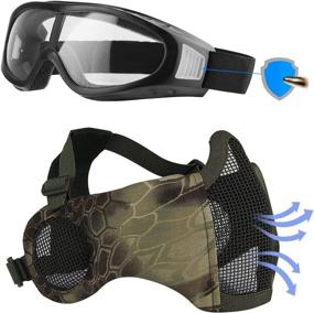 img 4 attached to 🎭 LAOSGE Airsoft Mask with Goggles - Foldable Half Face Mesh Mask & Ear Protection, Tactical Lower Face Protective Gear