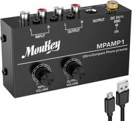 🎵 vinyl record player phono turntable preamp, moukey stereo mini preamplifier with rca input/output, low noise, independent knob control operation, includes dc 5v adapter - mpamp1 logo