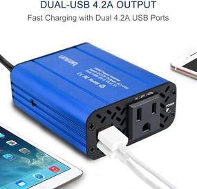img 2 attached to 🚗 High-Performance 150W Car Power Inverter 12V DC to 110V AC Converter with 4.2A Dual USB Car Charger Adapter - Modified Sine Wave Converter with AC Outlet for Car (Blue)