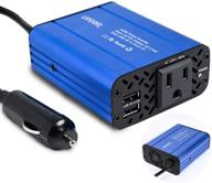 🚗 high-performance 150w car power inverter 12v dc to 110v ac converter with 4.2a dual usb car charger adapter - modified sine wave converter with ac outlet for car (blue) logo